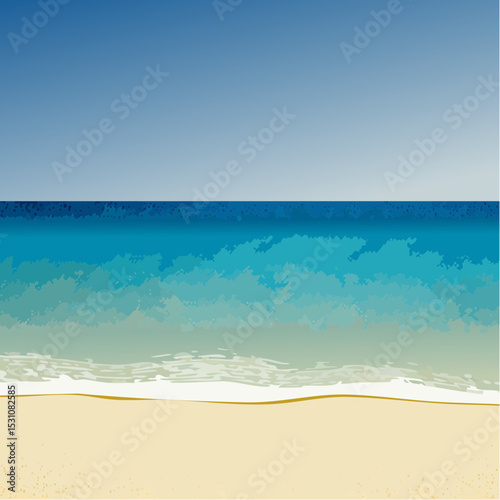 Minimalist Beach Scene Tranquil Ocean, Sandy Shore, Firefly Glow