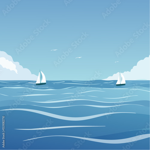 Serene Seascape Calm Ocean with Sailboats, a Tranquil Vista
