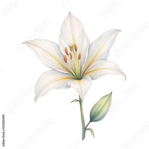 Elegant white lily flower nature garden botanical illustration tranquil setting artistic perspective natural beauty