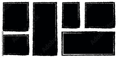Set of rectangular grunge template background. text box frame rough grunge square paint shape element. Hand drawn crayon grunge brush rectangle text border.
