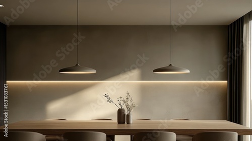 Modern dining room with warm neutral tones