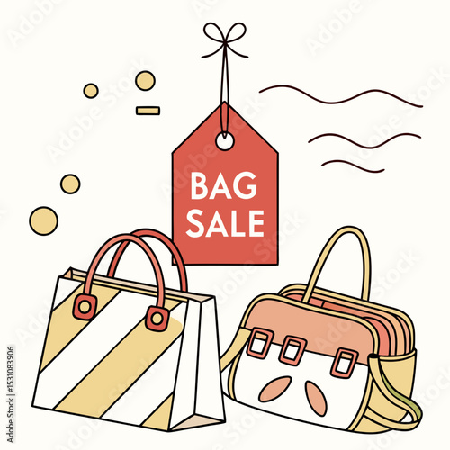 Vector illustration of stylish bags with sale tag, fashion marketing concept