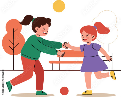 Children Playing Outdoors with Ball in Park Illustration Vector Design 
