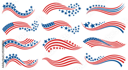 Festive American Patriotic Symbol Elements for Independence Day Celebration Design