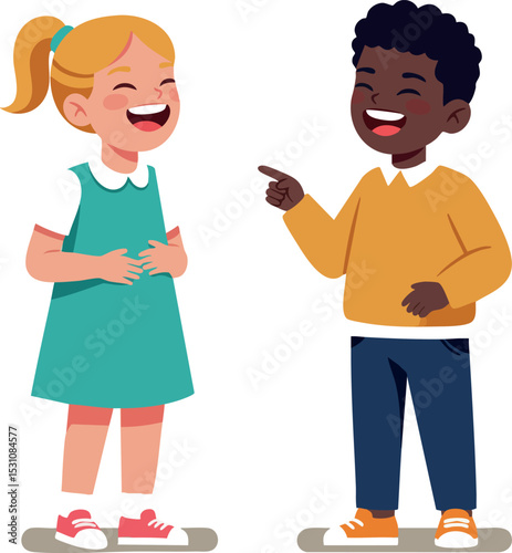 Children laughing and having fun together in colorful casual clothes vector illustration 