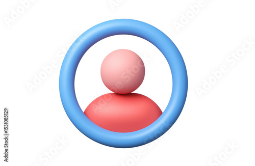 3D illustration of a generic user profile avatar in pink and red tones inside a blue circular frame, on transparent background.