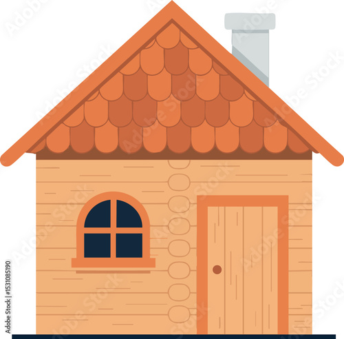 Small wooden house with tiled roof and chimney vector illustration flat design 