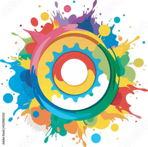 A diverse collection of decorative vector designs, ranging from intricate black and brown floral and scrollwork motifs to vibrant, multi-colored paint splatters and concentric circles, showcasing vari