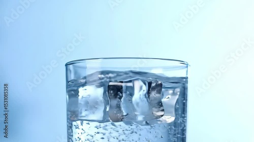 Fingers Gently Drop Ice Cubes into Sparkling Water