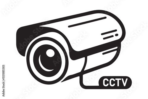 Set of Black Silhouette Security Camera Icons on White Background