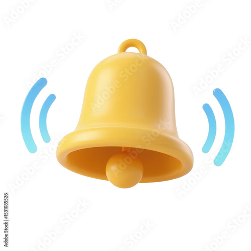 3D yellow bell with blue sound waves