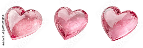 A Set for Three translucent pink hearts isolated on transparent background