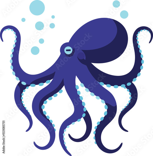 Octopus vector illustration with blue bubbles sea creature design marine animal graphic 