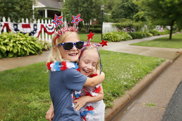 Happy Little Kids Celebrating 4th of July in America