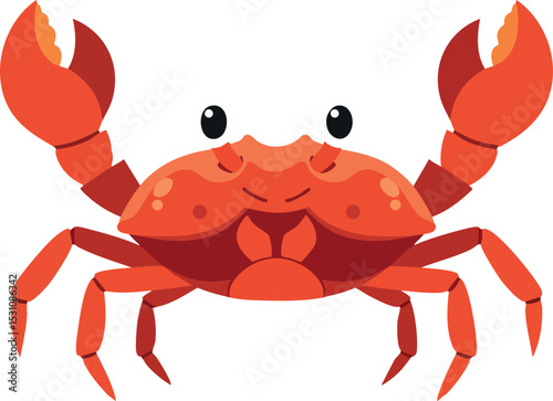 Red Crab Vector Illustration with Claws Raised Natural Sea Animal Design 