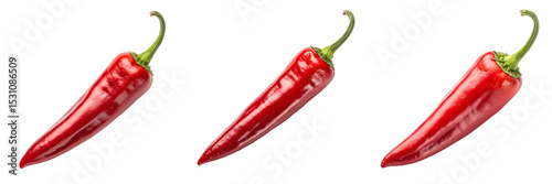 A Set for Three glossy red chili peppers isolated on transparent background