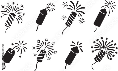 Black and White Firecracker Icons Collection