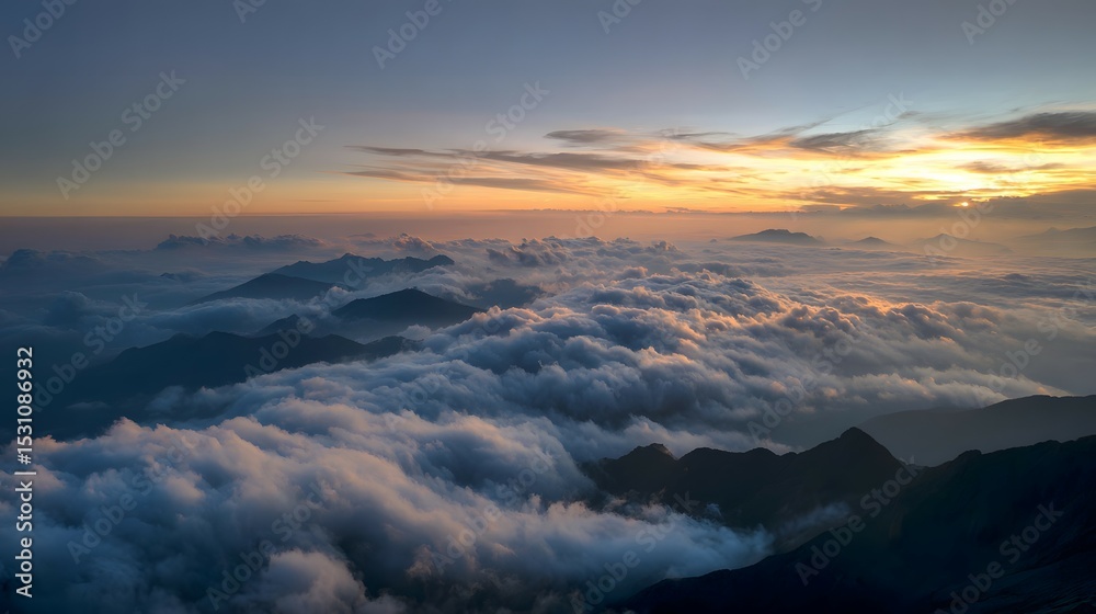Fototapeta premium Sunrise Above the Clouds, Mountain Peak View
