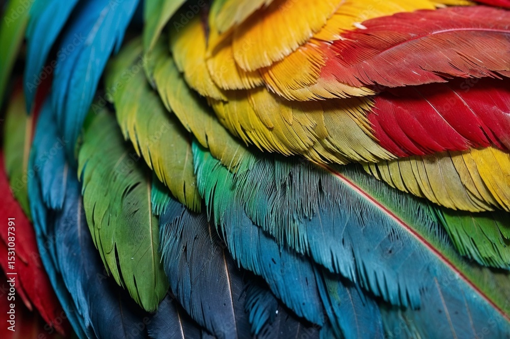 Fototapeta premium Colorful Close-Up of Parrot Feathers in High Detail