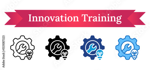 Innovation Training Multi Style Icon - Gear with wrench and bulb illustrates trainee innovation through technical learning