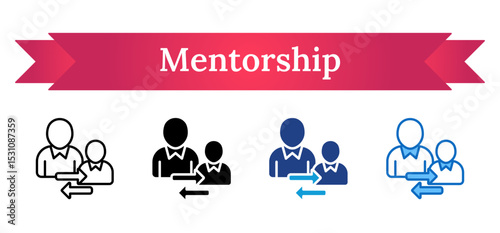 Mentorship Multi Style Icon - Two persons with arrows represent mentor-mentee interaction and knowledge transfer in training