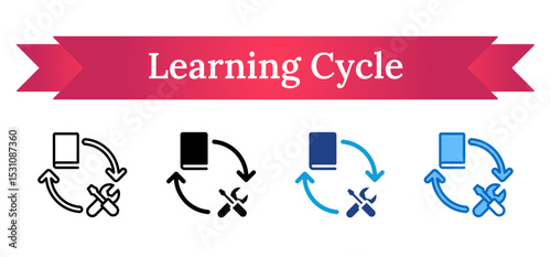 Learning Cycle Multi Style Icon - Book and wrench in a circular loop show continuous learning and skill development for trainees