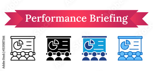 Performance Briefing Multi Style Icon - Presenter with chart and audience representing data briefing or performance review for trainees