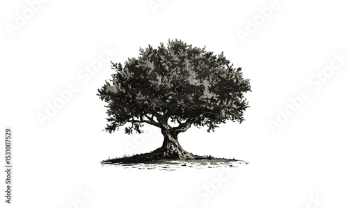Vector illustration, Olive Tree Illustrations, ancient plant, botanical drawing, countryside flora, greenery design, nature scene, rustic elements, cutout.