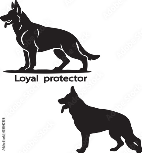 German Shepherd Dog Silhouette with "Loyal Protector" Text