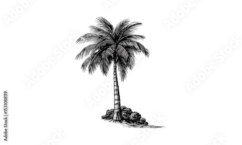 Vector illustration, palm tree design, tropical foliage, beach scenery, vacation concept, exotic plants, summer holiday, coastal environment, sunlit leaves, natural tropics.