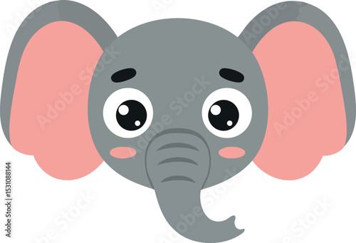 Elephant face cartoon vector illustration with large ears and expressive eyes 