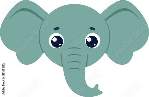 Elephant head with big ears and expressive eyes vector illustration simple design 