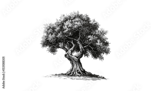 Vector illustration, Olive Tree Illustrations, natural leaves, vintage plant art, orchard scenery, organic shapes, foliage sketch, Mediterranean landscape, png.