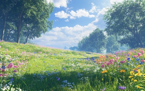 A clean and high resolution image showing wildflowers and biodiversity in untouched meadows with eco friendly context.