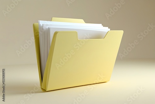 Yellow file folder with white papers minimalist design