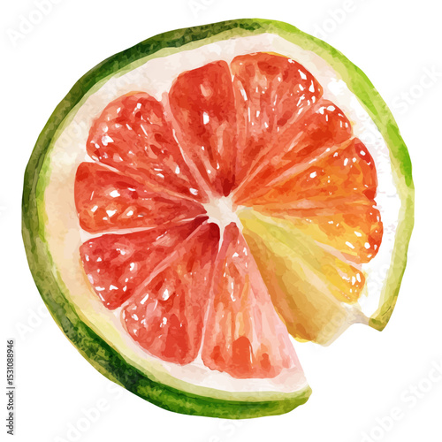 watercolor vector of Pomelo Slice, isolated on a white background.