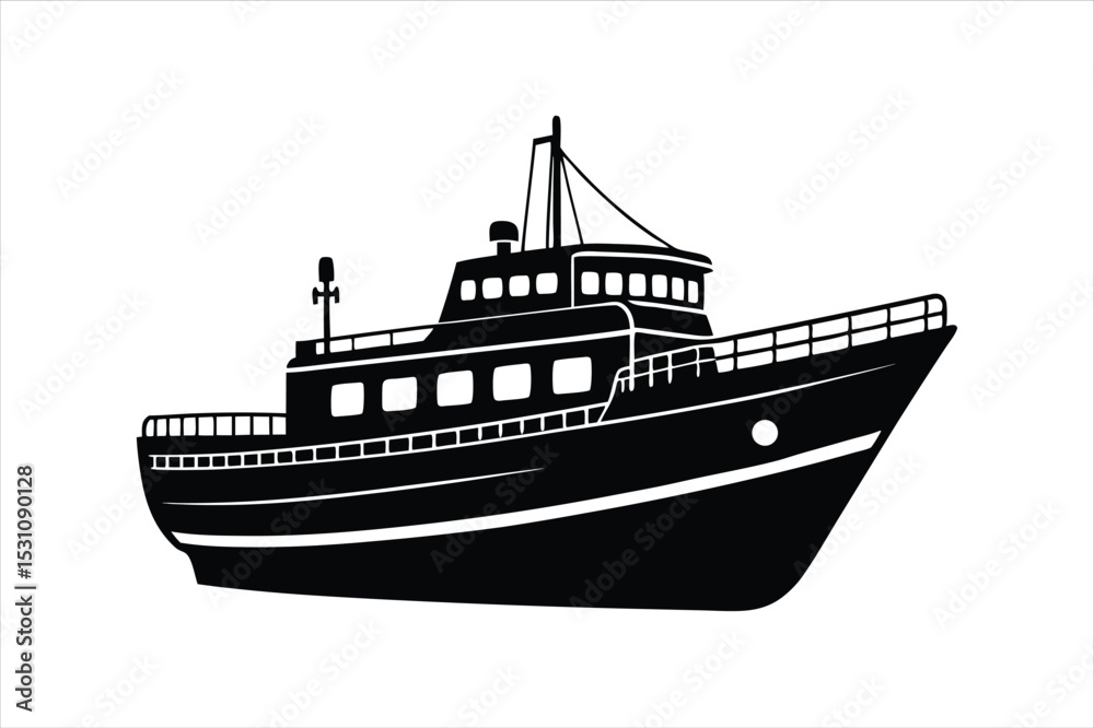 Fototapeta premium Classic Watercraft Silhouette Vector with Clean Black Lines on white background