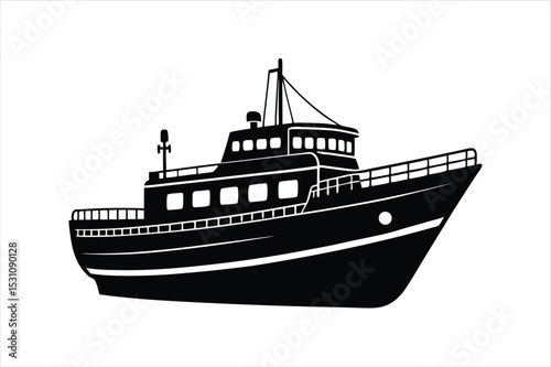 Classic Watercraft Silhouette Vector with Clean Black Lines on white background