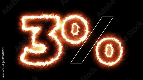 Three percent number fire burning animation for discount