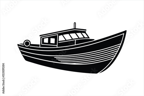 Transport Boat Vector Outline Art for Marine Projects on white background