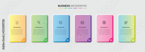 Business infographic template with 6 options, steps, process chart. Can be used for workflow layout, diagram, annual report, web design