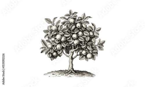 Vector illustration, Pear Tree Illustrations, garden plants, orchard landscape, natural flora, fruit tree drawing, botanical art, rustic nature scene, spring tree design.