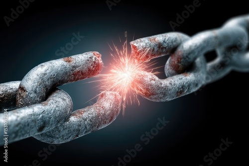 Rusty chain breaking, sparks flying