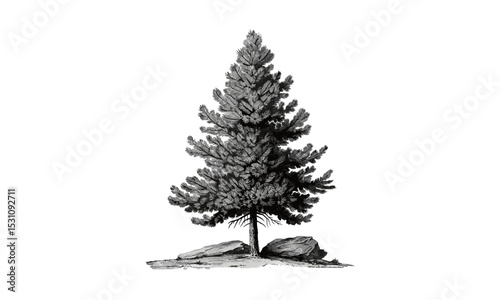 Illustrations Pinaster Pine, wild tree artwork, forest ecosystem graphics, vector illustration, tree silhouette design.