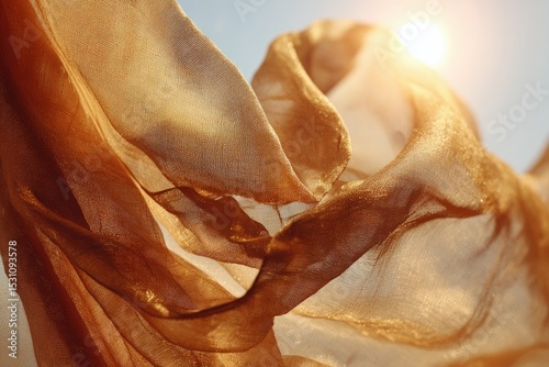 Golden fabric billows in the sun