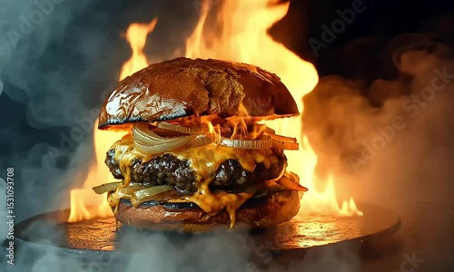 Flaming Gourmet Burger A Culinary Masterpiece