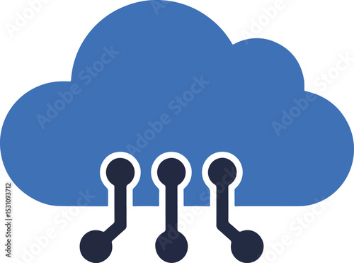 cloud sync symbol with connected lines in flat modern style