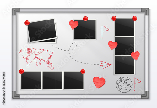 Vision Board Realistic composition with Travel notes and hearts
