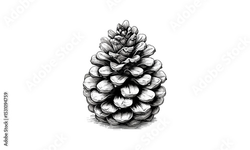 Pine Cone Vintage Illustration, Engraved Botanical Artwork, Natural Texture Design, Forest Flora Sketch, Rustic Decoration, Vector Illustration, Outdoor Theme, Autumn Leaves, Nature Inspired.