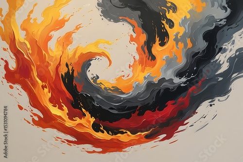 Abstract swirling fire and shadow painting